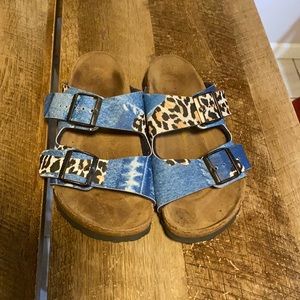 Birkenstock size 37, denim and leopard print